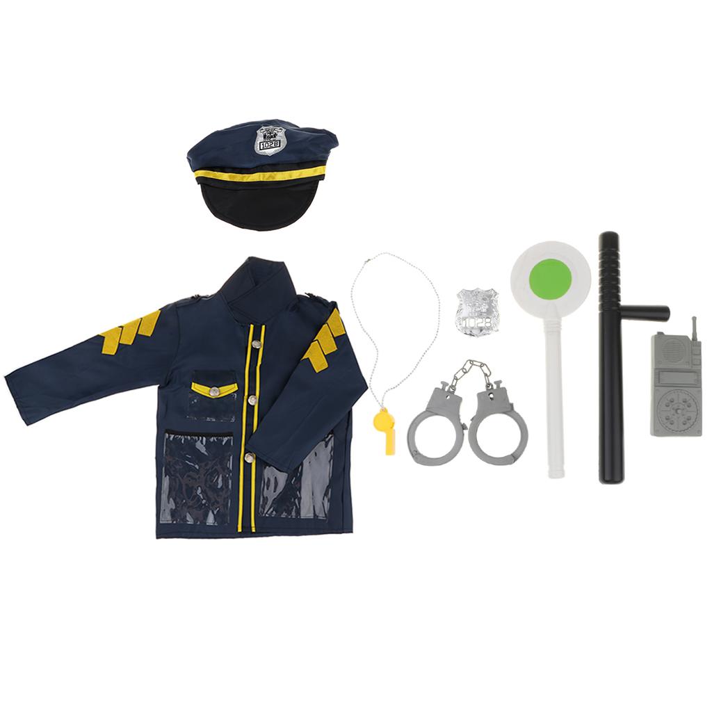 Kid Police Officer Role Play Costume Tools Kits Fancy Dress 8 Pieces