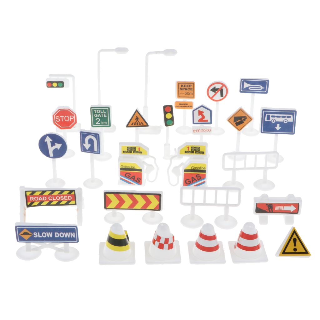 28 Sets of English Road Signs Traffic Signs Playset Pretend Play Toys