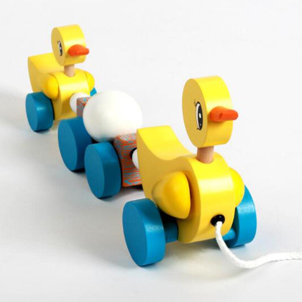 Baby Learning Walk Toy Wood Yellow Duck Pull Along Vehicle Developmental Toy