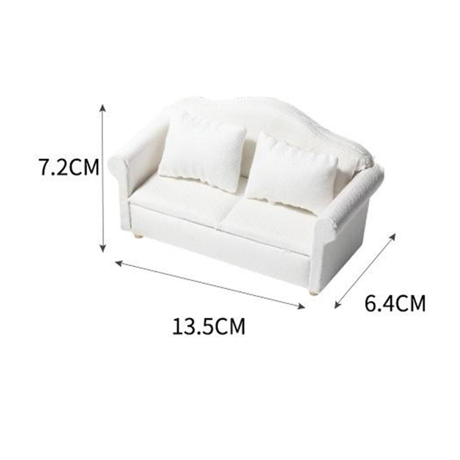 2xPure White 1:12 Wood Sofa Dollhouse Miniatures Furniture with Cushion Accs