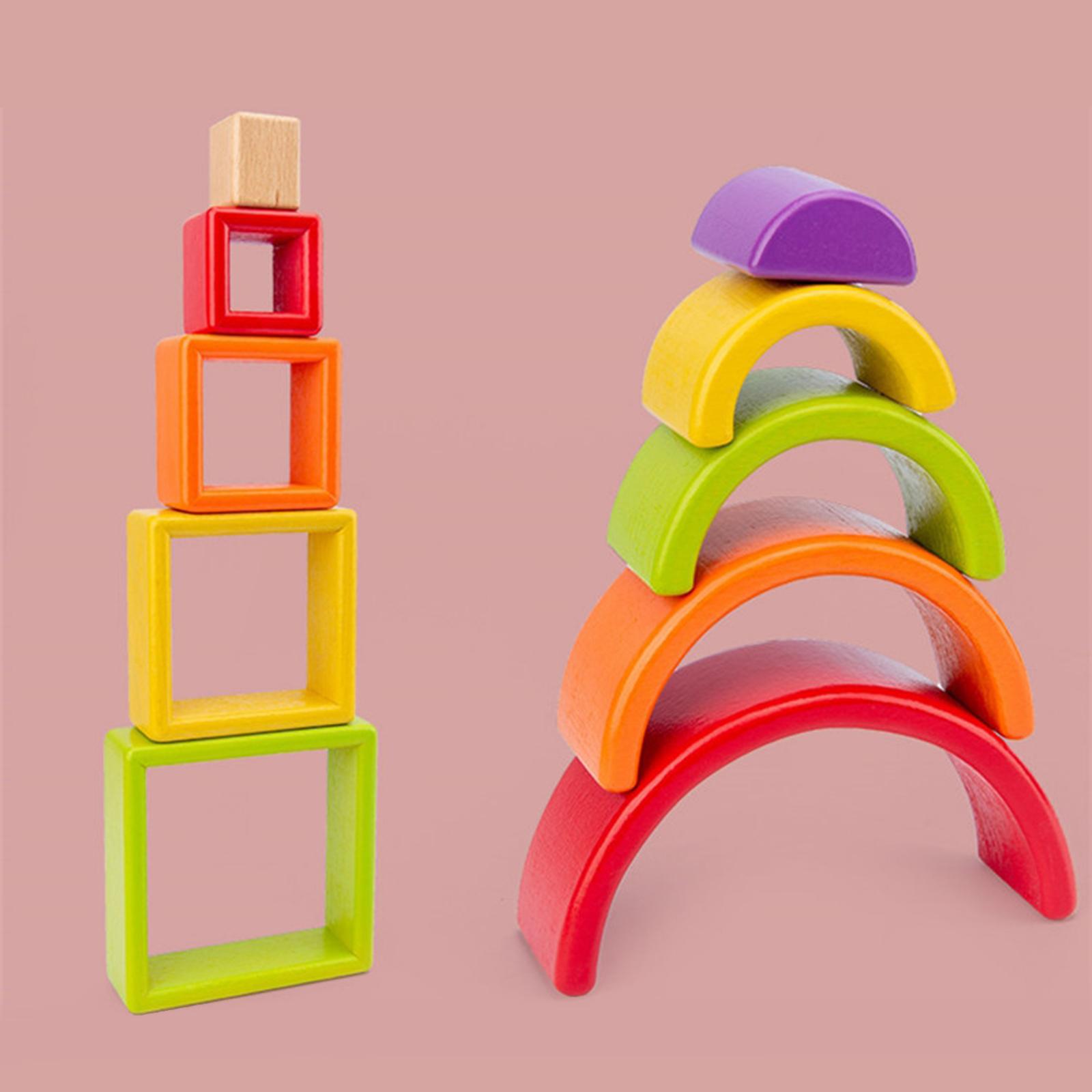 Wooden Rainbow Building Stacking Blocks Toddler Educational Toy Arch