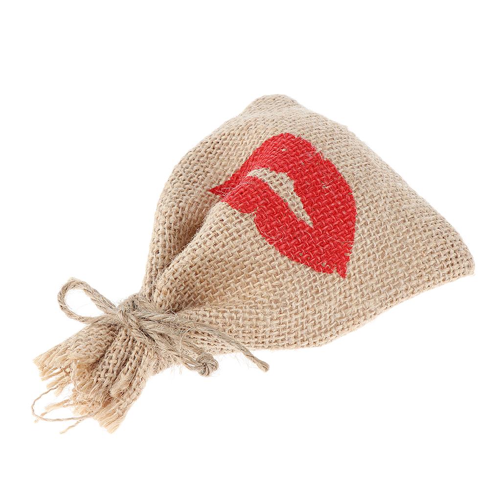 12Pcs Lip Print Drawstring Burlap Bags Tea Bags Souvenir Gift Candy Bag 