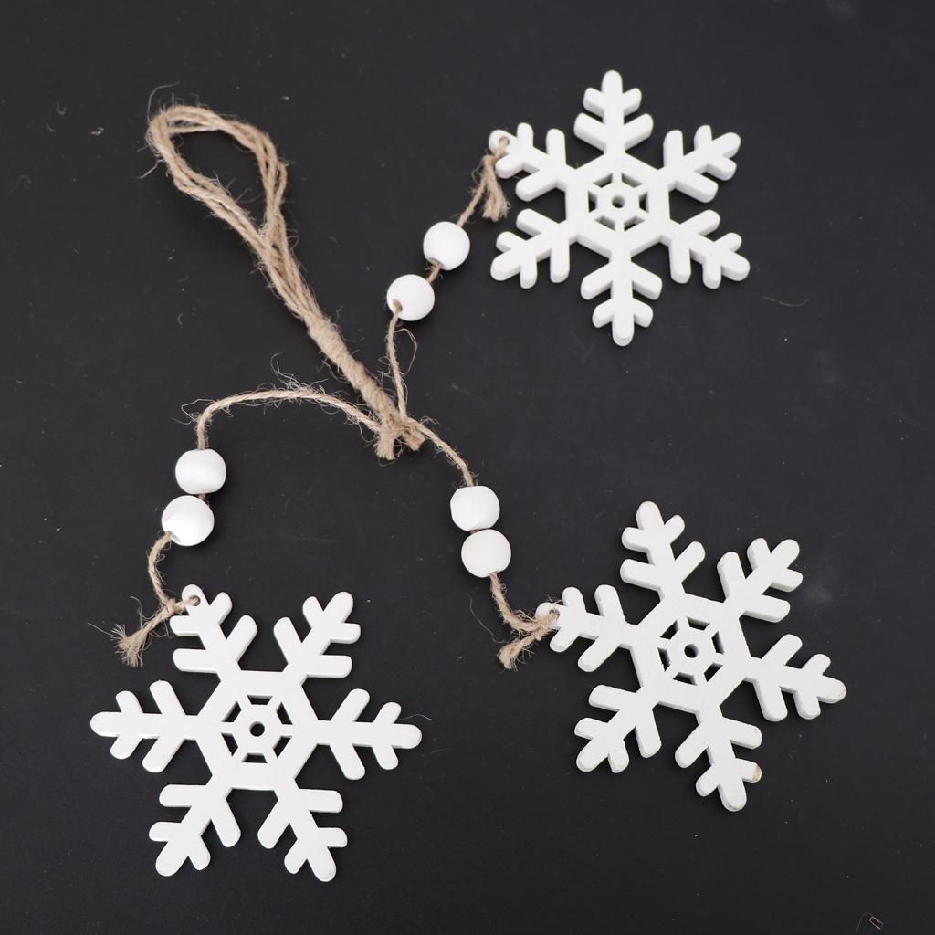 White Christmas Ornament Wooden Hanging Pendants Home Decor Snowflake