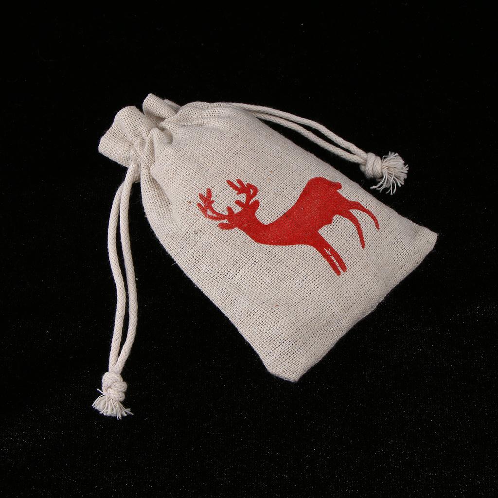 10pcs Vintage Cotton Deer Elk Jewelry Pouch Drawstring Gift Bag Party Favor
