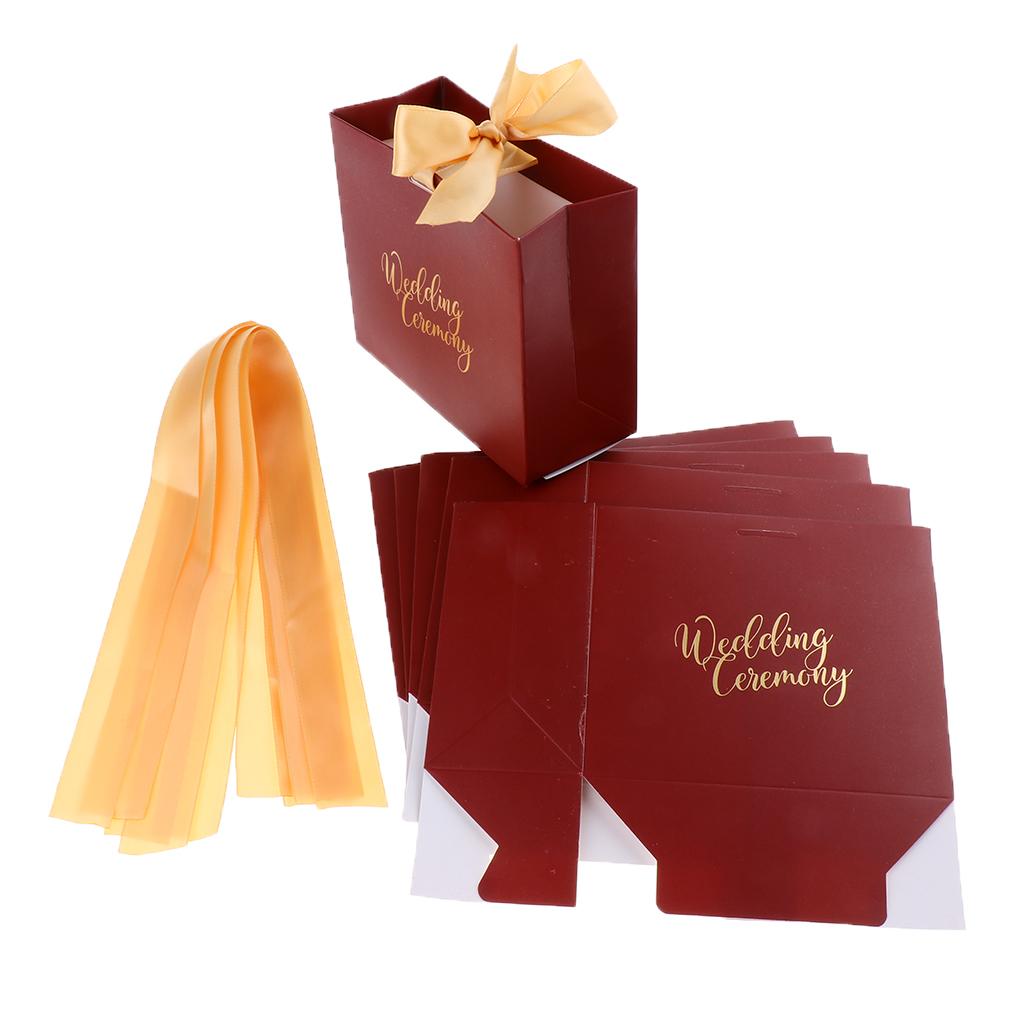 6 Pieces Wedding Candy Bags Paper Ribbon Gift Boxes Holder Champagne L