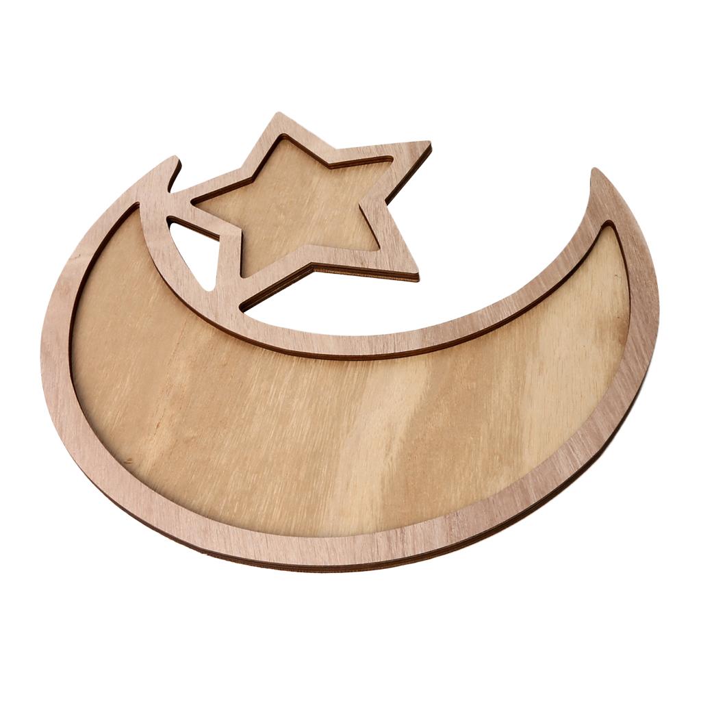 Rustic Plain Wooden Crescent Moon & Star Eid Ramadan Food Serving Tray