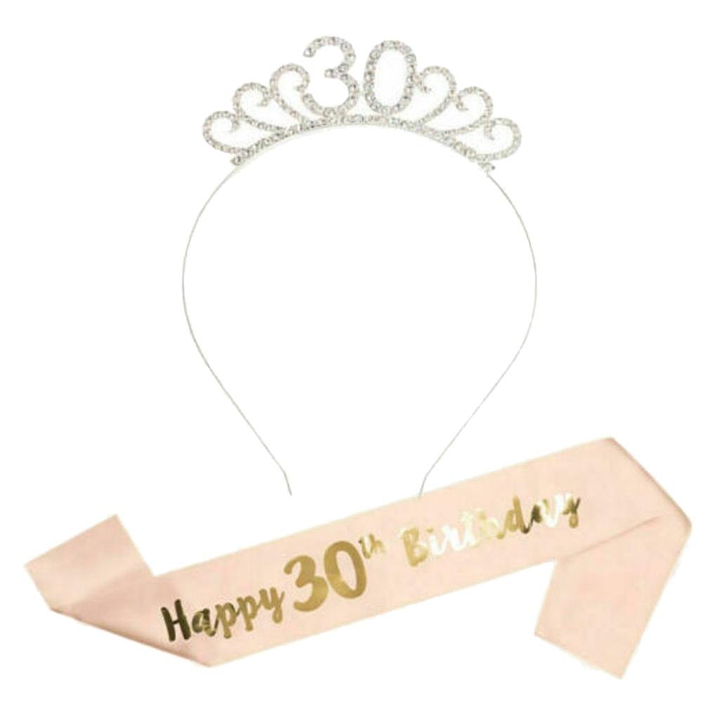 Birthday Party Supplies Tiara Sash Birthday Crown for Girl Women 30th