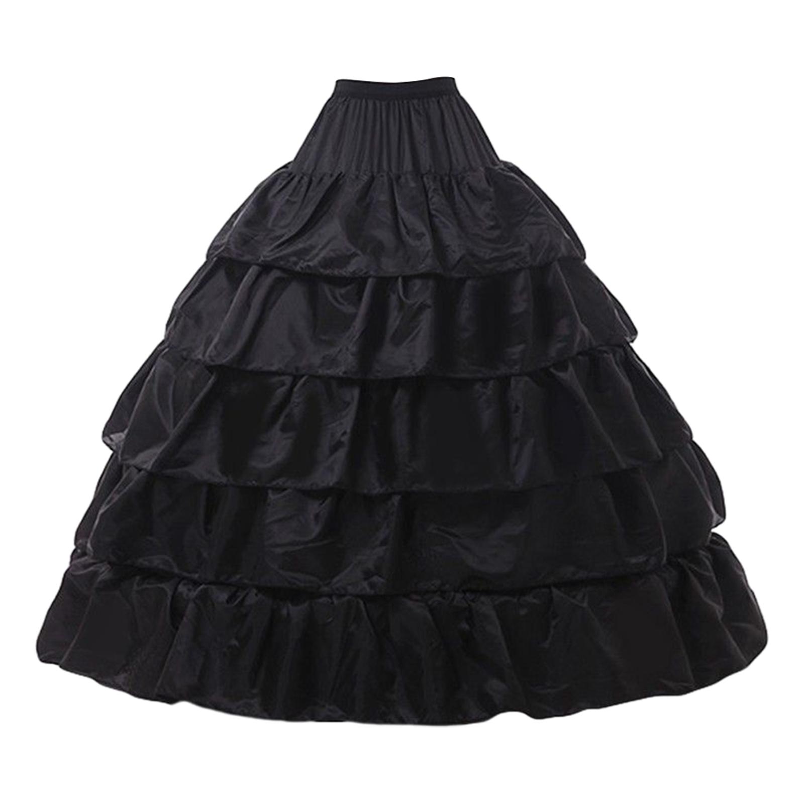 Wedding Petticoat Elastic Waist Slips Underskirt for Party  Black 4 Hoops