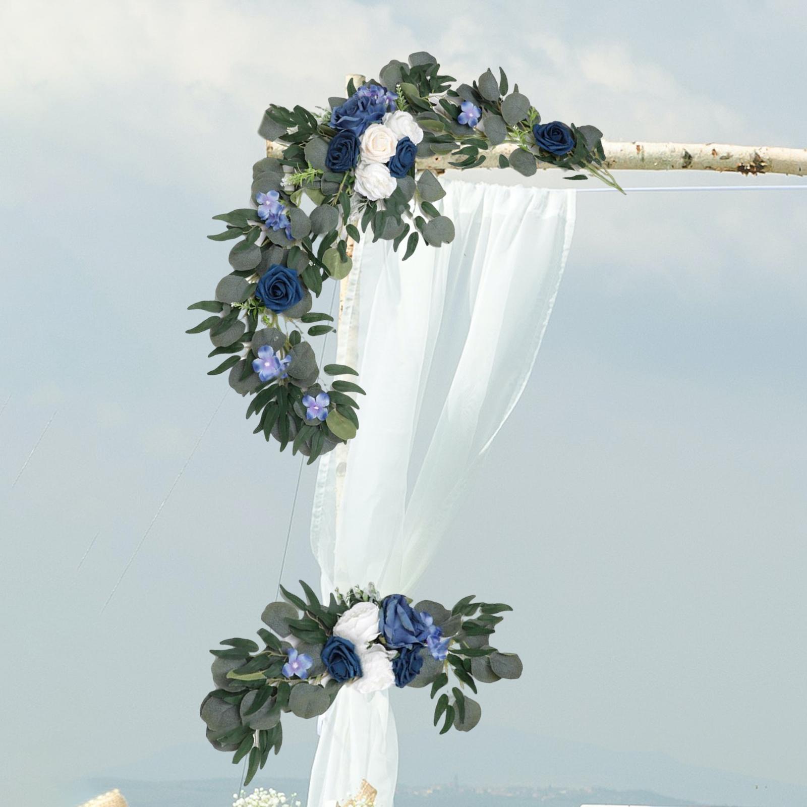 2Pcs Flower Swag Wedding Ceremony Rustic Wreath for Ornament Reception Blue