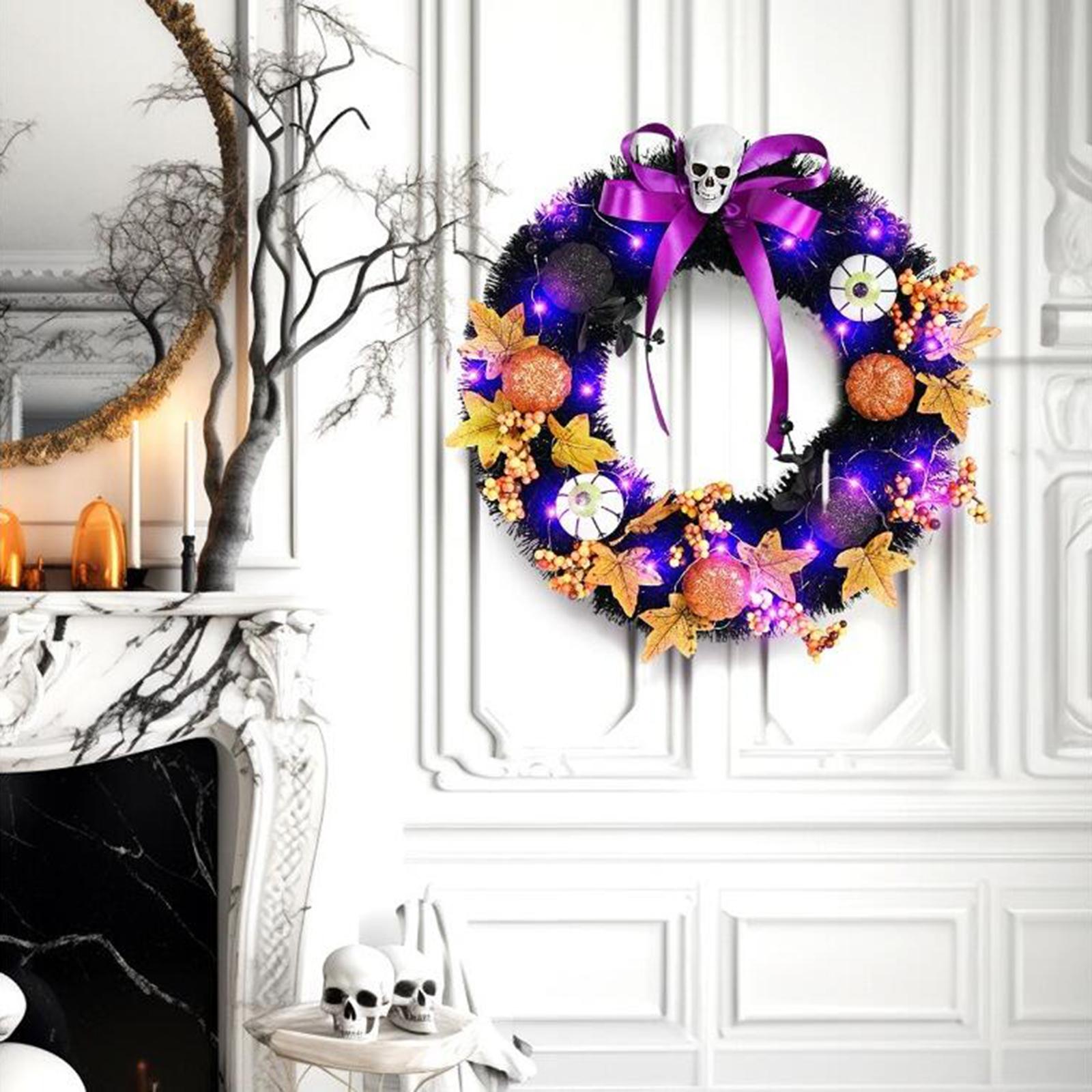 Halloween Wreaths 45cm with LED Light Pendant for Windows Walls Holiday