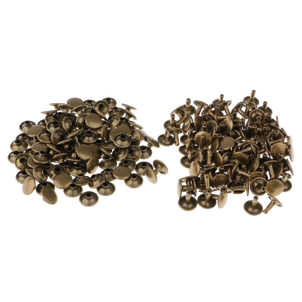 100 SET TUBULAR RIVETS DOUBLE CAP 6MM/8MM/9MM/10MM CAP LEATHER CRAFT