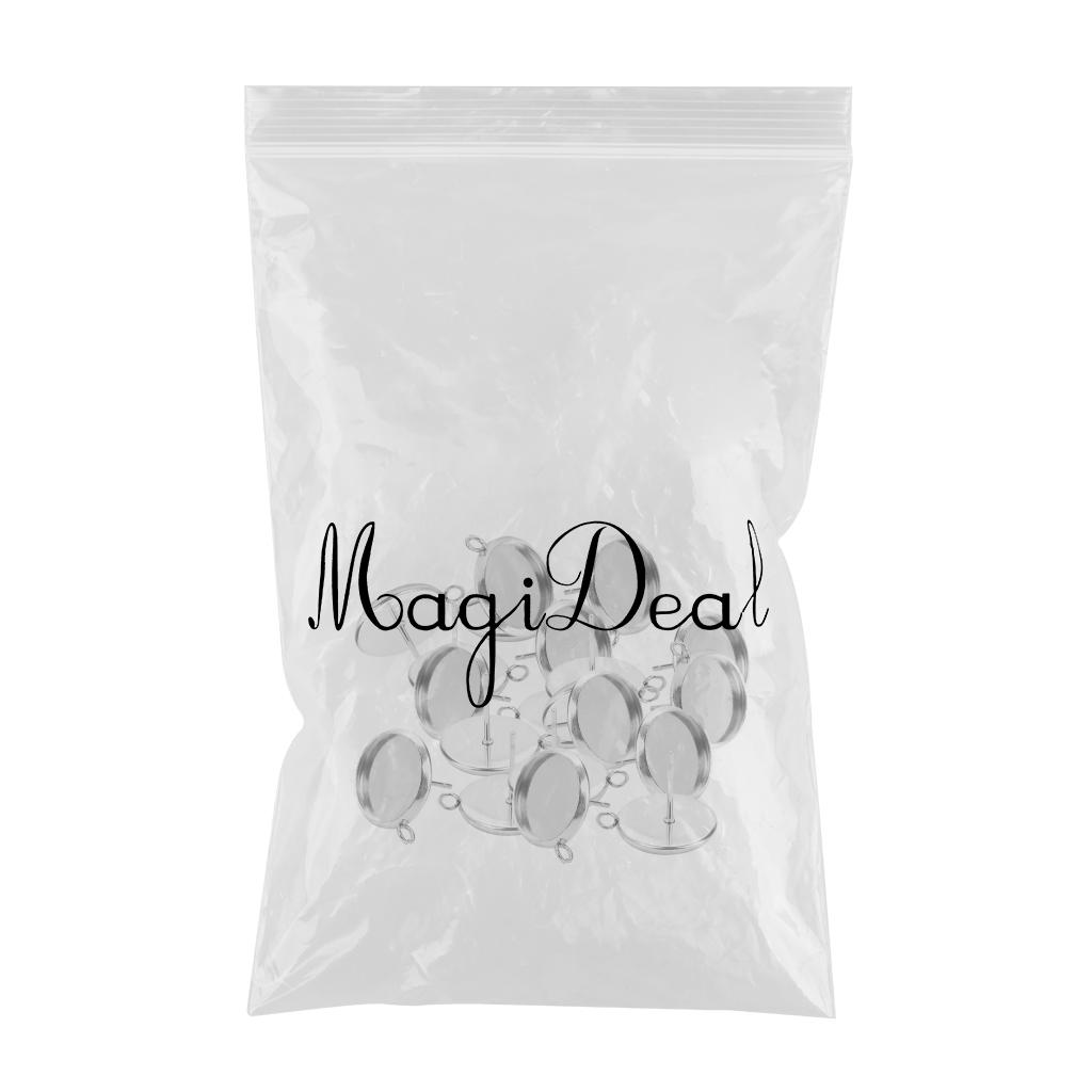 20Pieces Metal Stud Earring Blank Cabochon Base Setting Trays with Loop 12mm