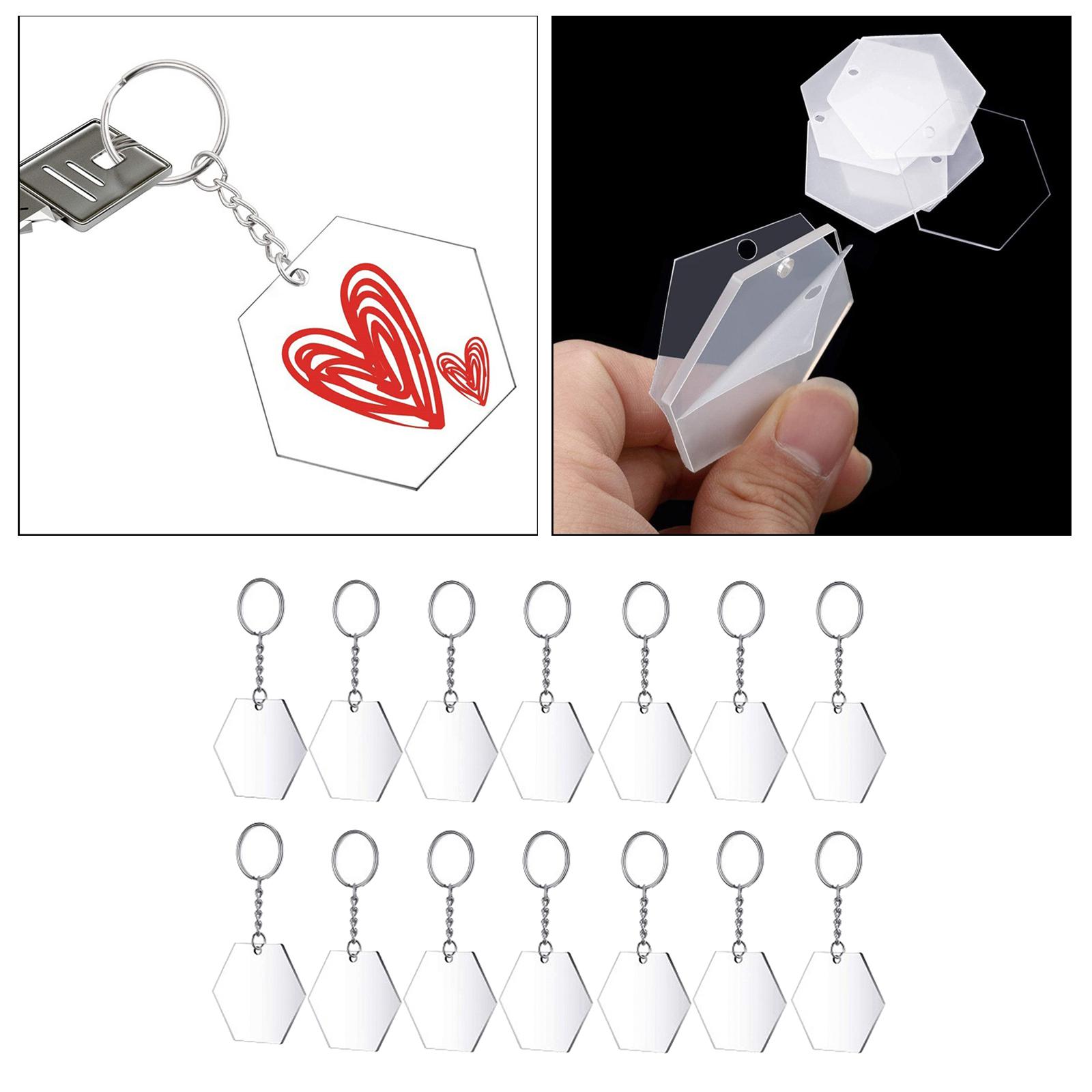 24pcs Transparent Hexagon Acrylic Key Chains Keychains Blanks Discs Keyring