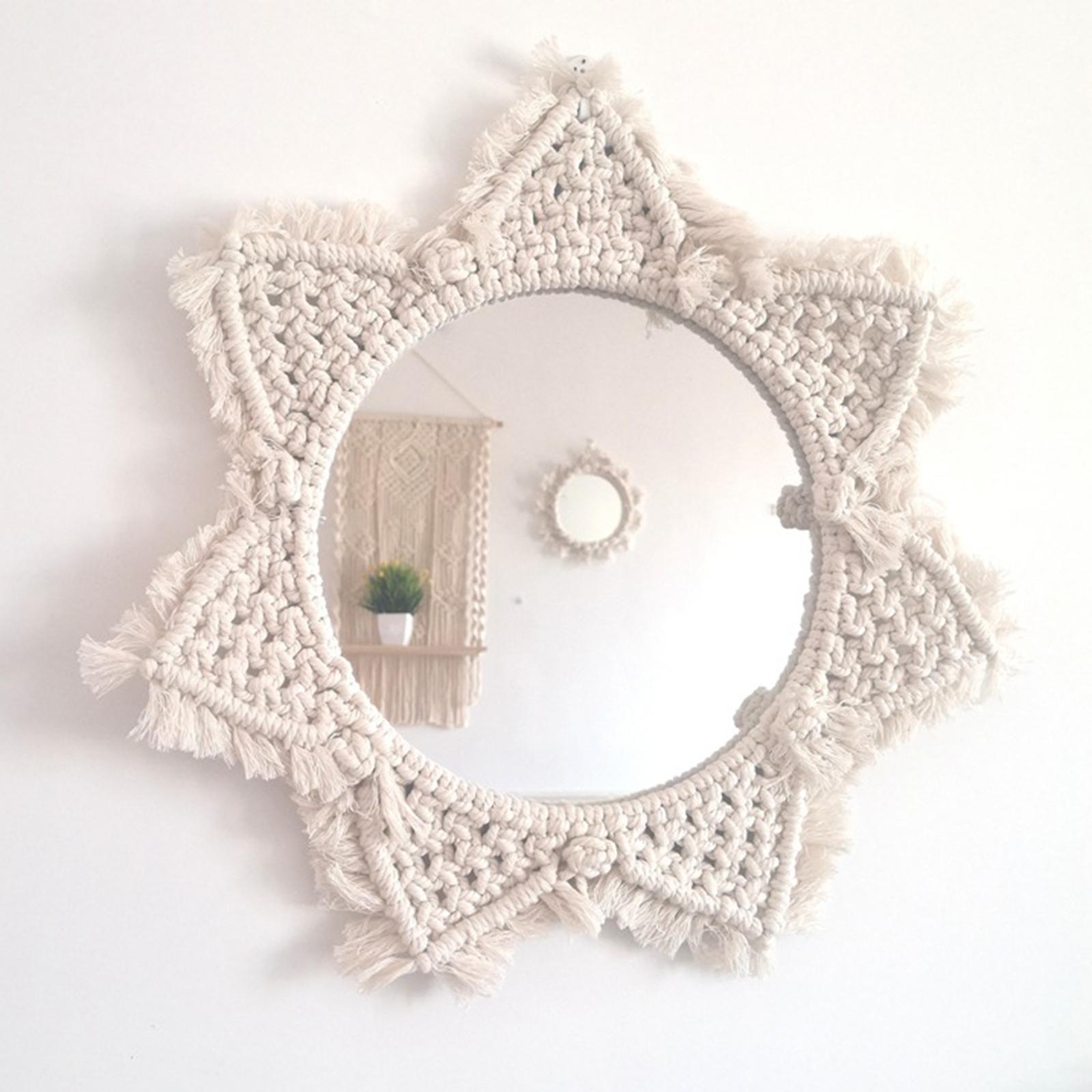 Hanging Wall Mirror Macrame Fringe Mirror Decor for Living Room Bedroom A