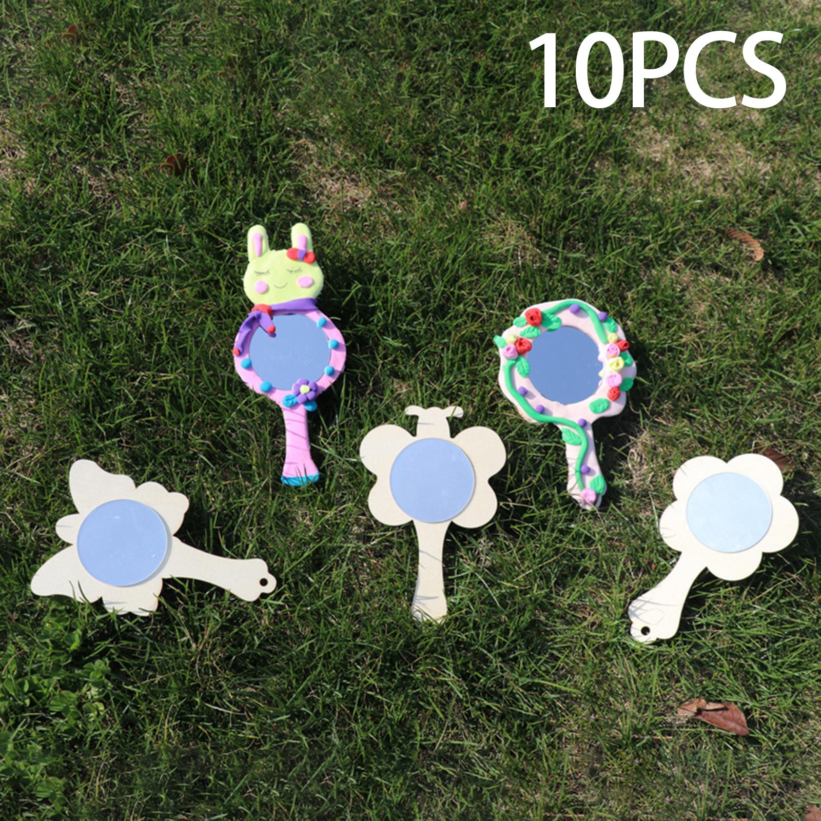 2x10Pcs Unpainted Unfinished Wooden Mirror Handmade Handheld Makeup Mirror