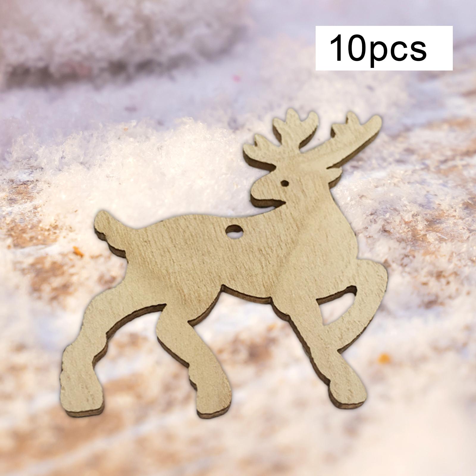 10x Christmas Wood Slices with Rope Handmade Blank Unfinished Wooden Cutouts Elk