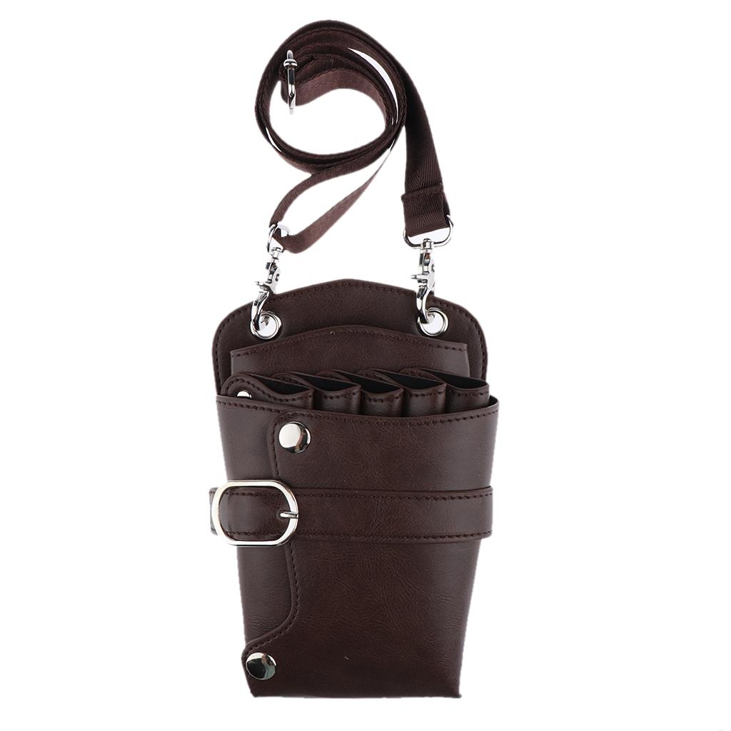 PU Hairdressing Hair Cutting Scissors Shears Haircut Tools Holster Bag Brown