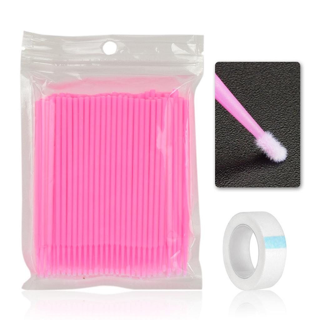 100Pcs Disposable Eyelash Extension Microbrush Swabs & Under Eye Pads Pink
