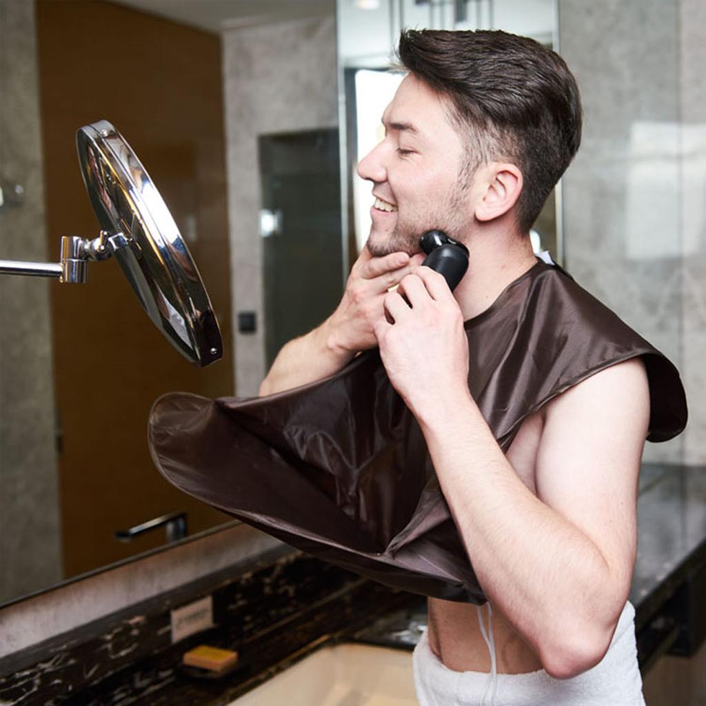 Folding Beard Hair Catcher Barber Hair Shaving Cutting Cape Apron Bib Coffee