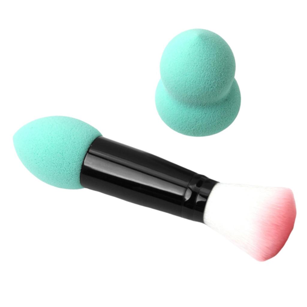 Double Headed  Makeup Cosmetics Blush Brush Powder Foundation Sponge Puff Green