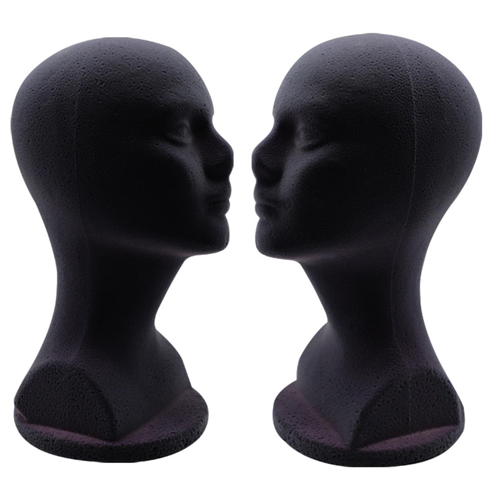 2xMale Foam Mannequin Head Model Hat Display Stand Black Practical Height 32cm