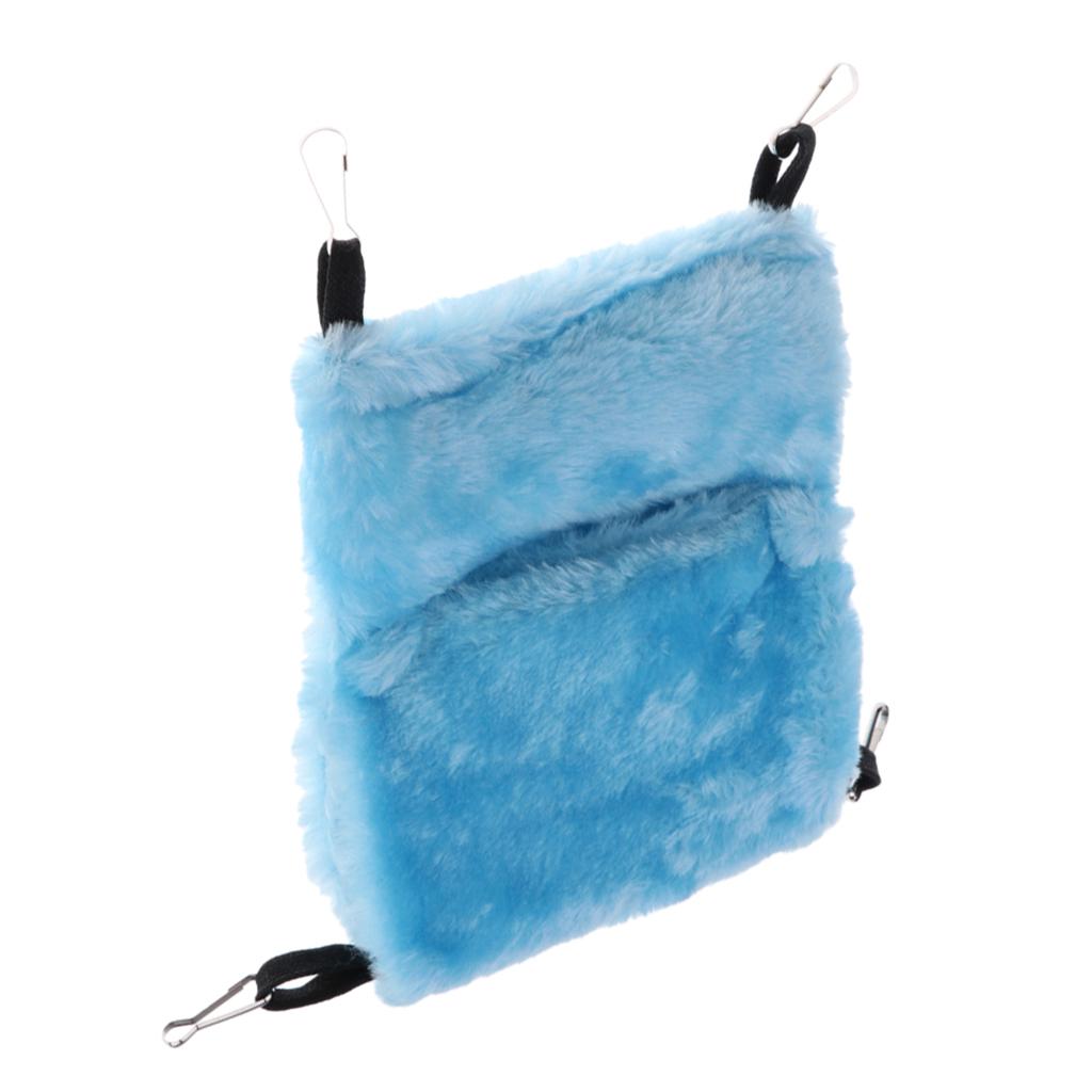 Hamster Parrot Hammock Small Animals Double-deck Pocket Plush Nest Blue S