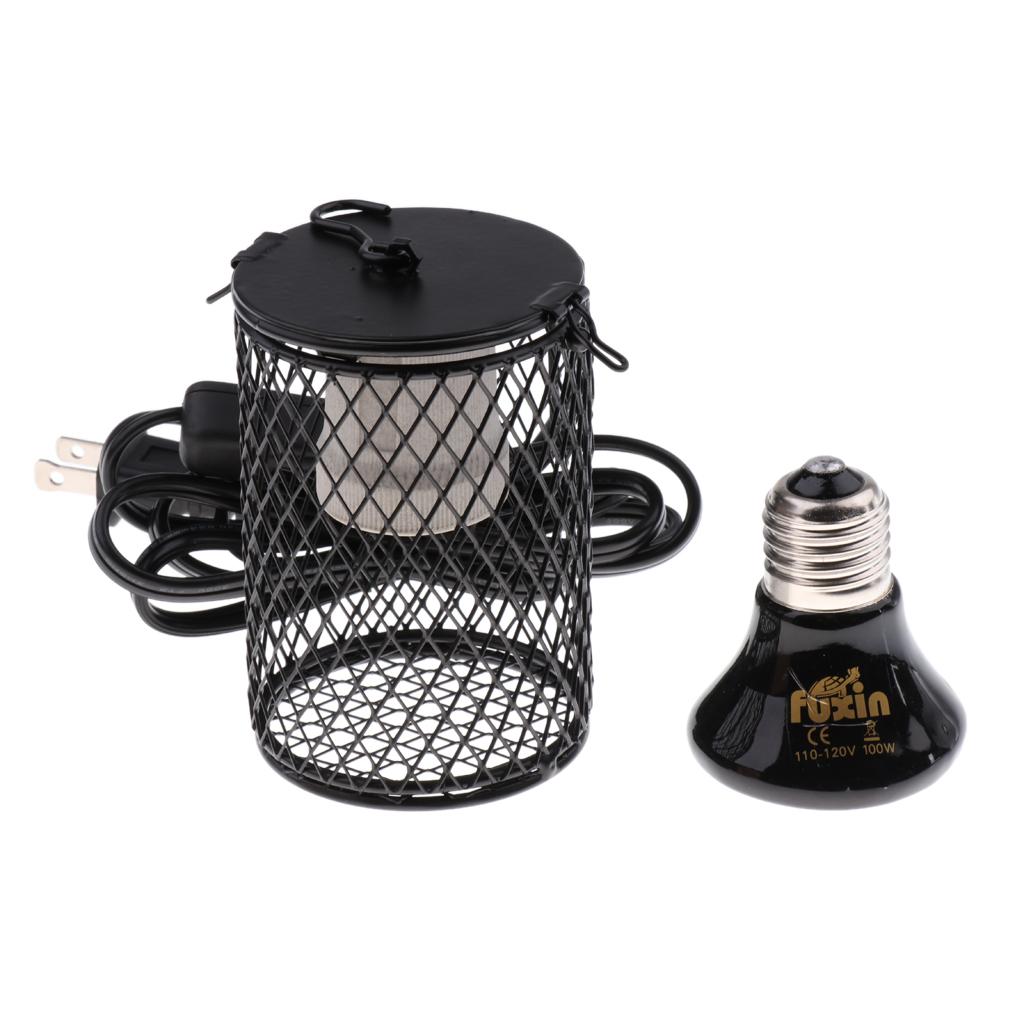 Pet Heat Light Infrared Ceramic Emitter Bulb Reptile w/ Bulb Cage
