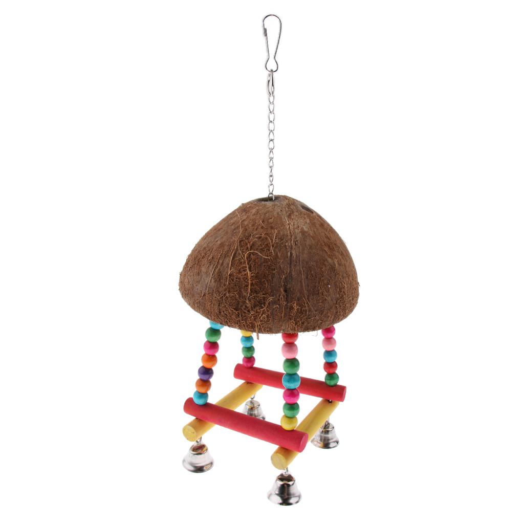 Parrot Coconut Shell Swing Perch Stand with Bell Bird Bite Climb Toy