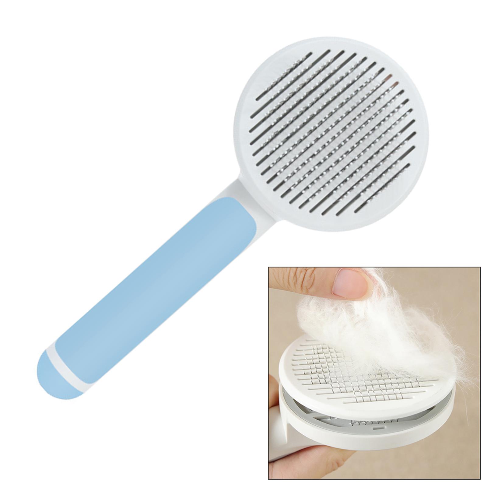 Pet Dog Cat Massage Comb Grooming Removes Hair Self Cleaning Brush Blue