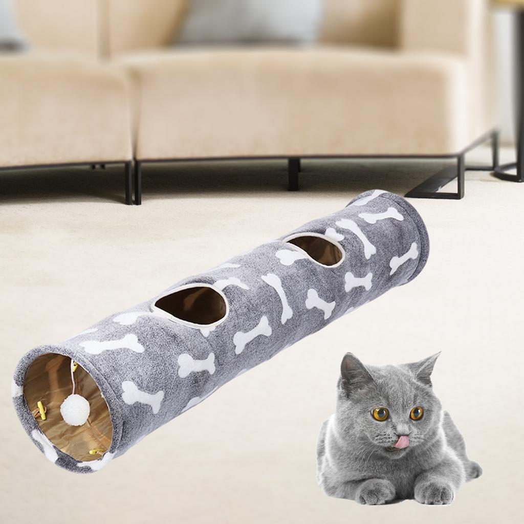 Cat Tunnel Collapsible Passageway Tube for Kitten with Hanging Ball Grey