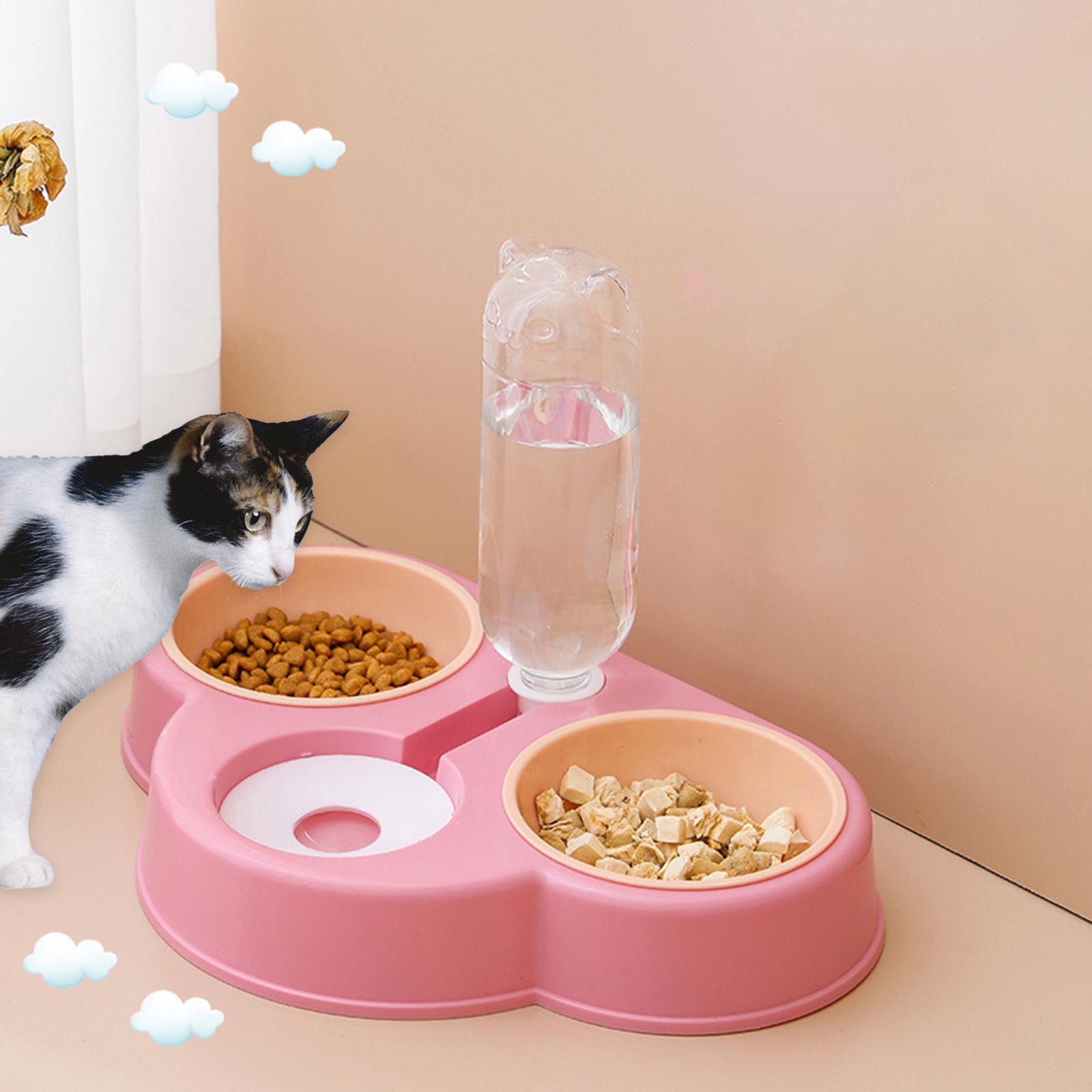 Portable Automatic Feeder Dual Bowl Feeder Bowl Dish Food Dispenser Pink