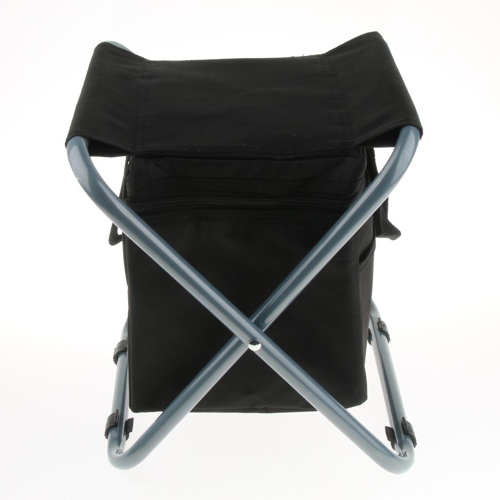 Folding Camping Stool Camping Seat Backpack with Cooler Bag Black