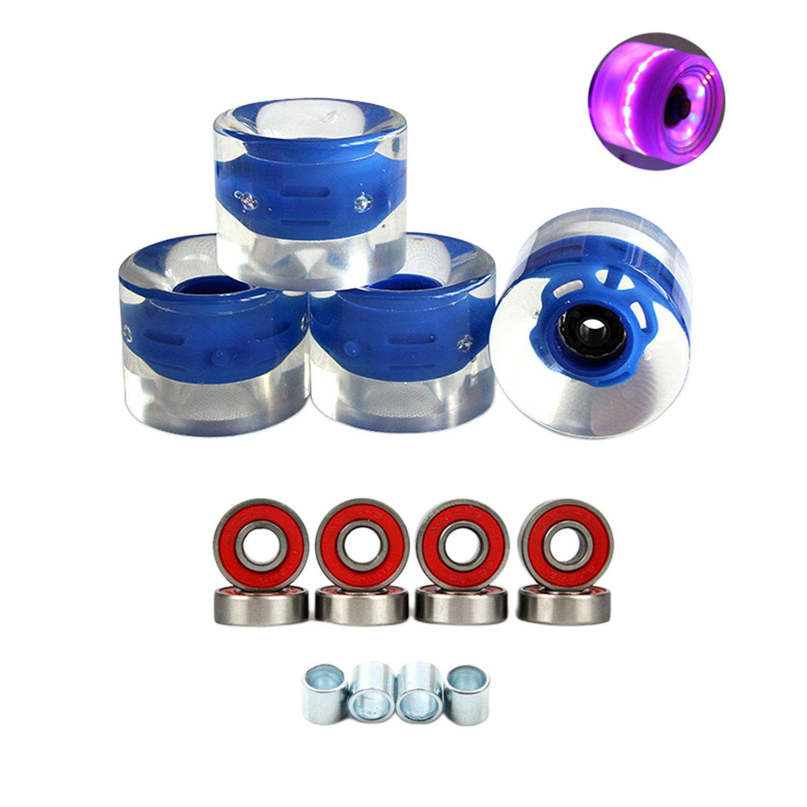 4x Skateboard Wheels Light Up with Bearings Glow Flash Longboard Blue
