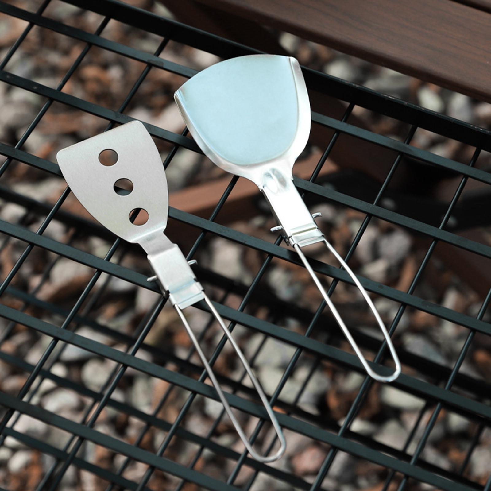 2xCamping Cooking Spatula Stainless Steel Folding Spatula for Outdoor Hiking