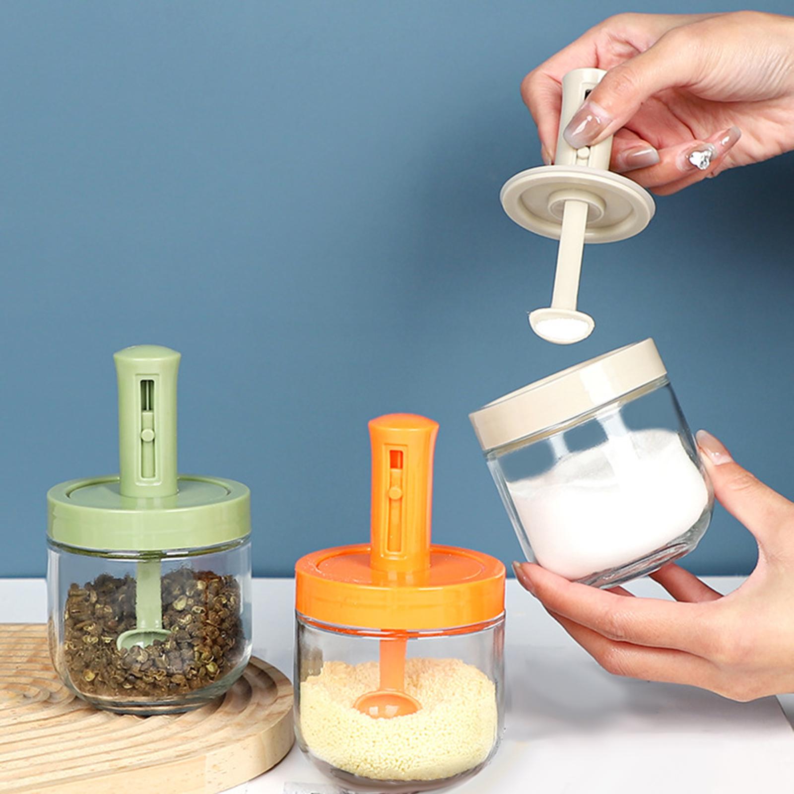 5xCondiment Pot with Spoon Monosodium Organizer Herbs Telescopic Seasoning Box Green