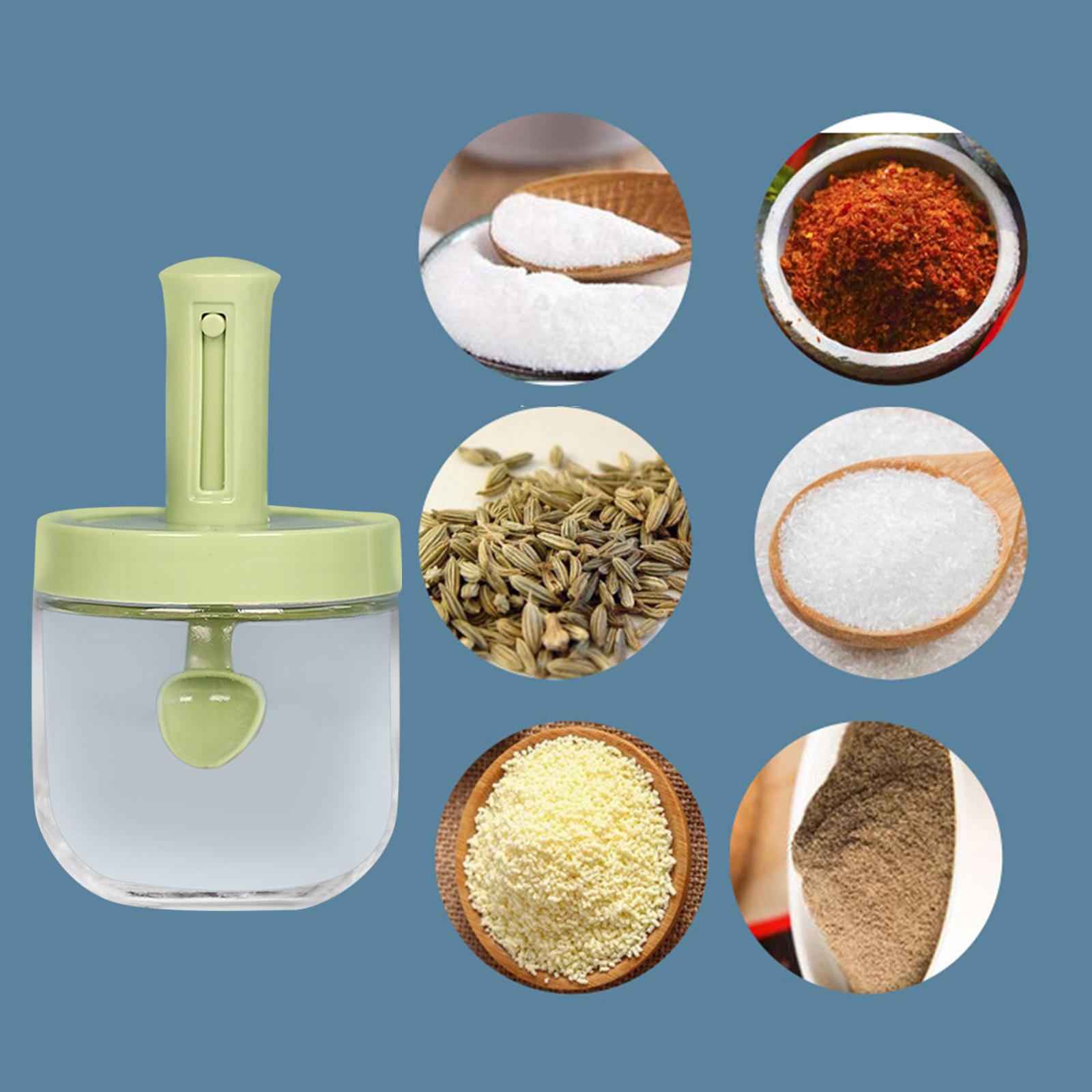Condiment Pot with Spoon Monosodium Organizer Herbs Telescopic Seasoning Box Green