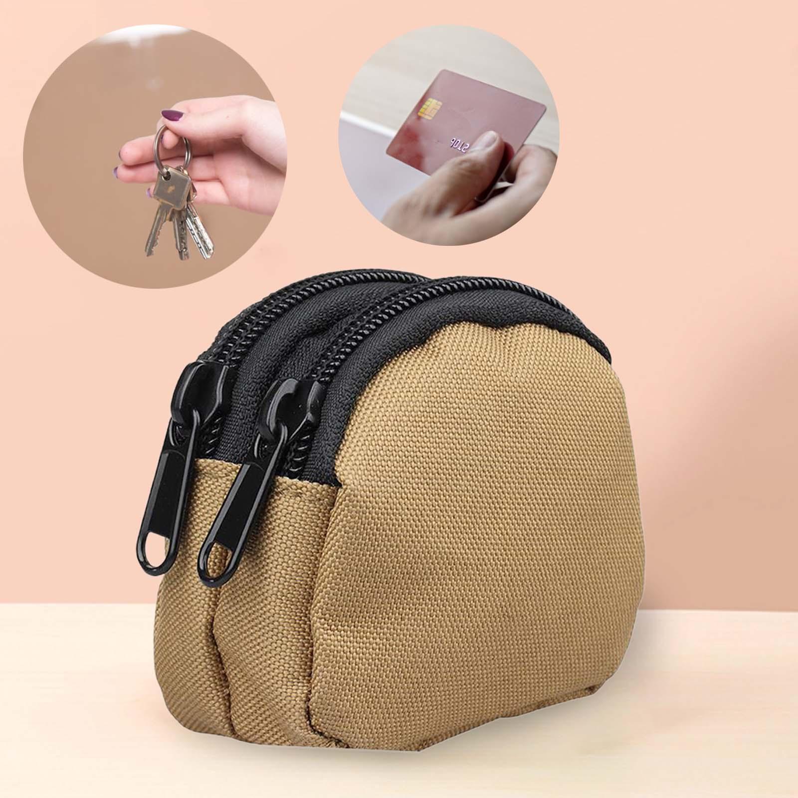 2xCoin Purse with Belt Loop Double Layer Waterproof Multifunctional Coin Pouch Khaki