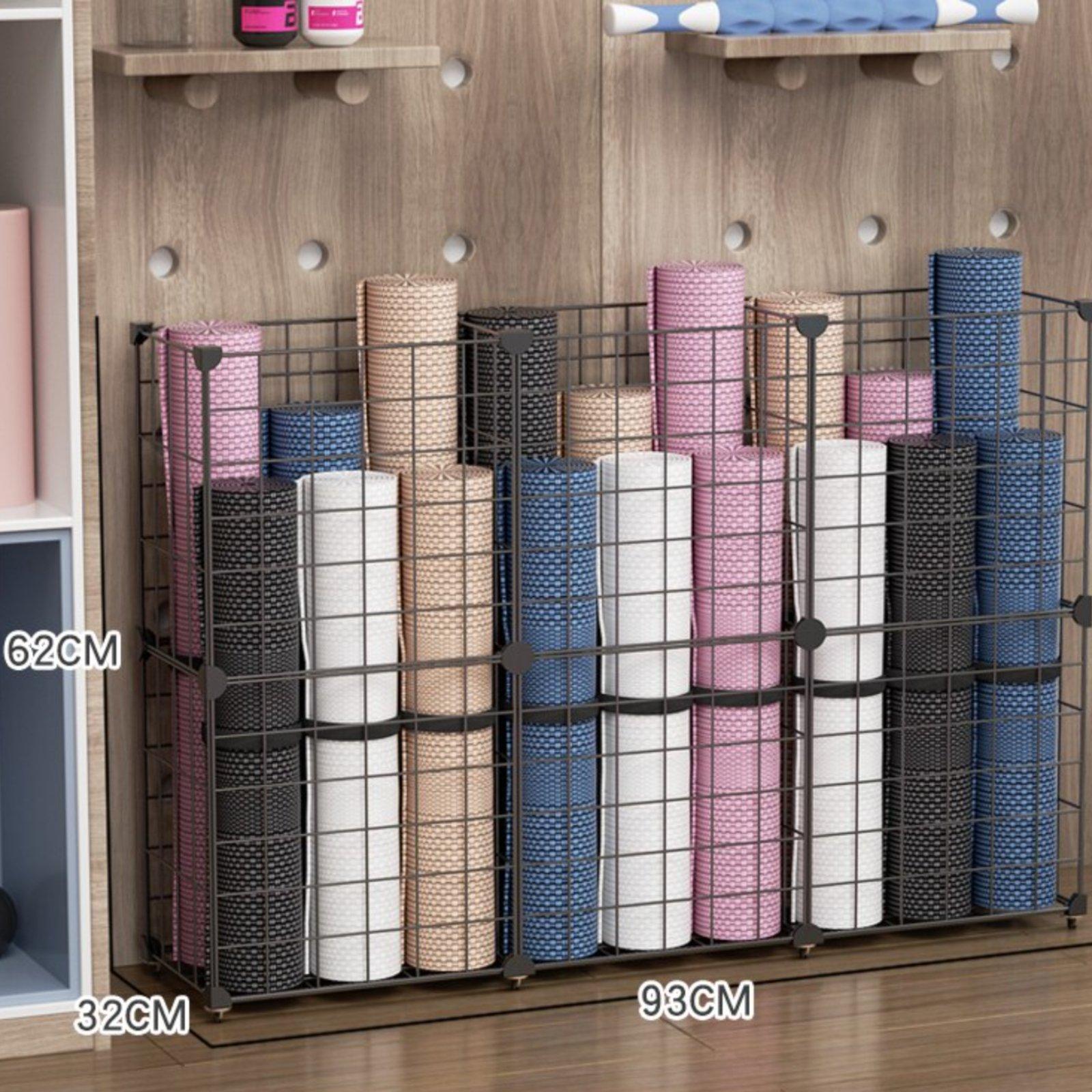 Exercise Mat Storage Rack With Wheels Home Gym Equipment Organizer Heavy Duty Rolling Fitness Equipment Cart for Apartment Black Medium 3-column