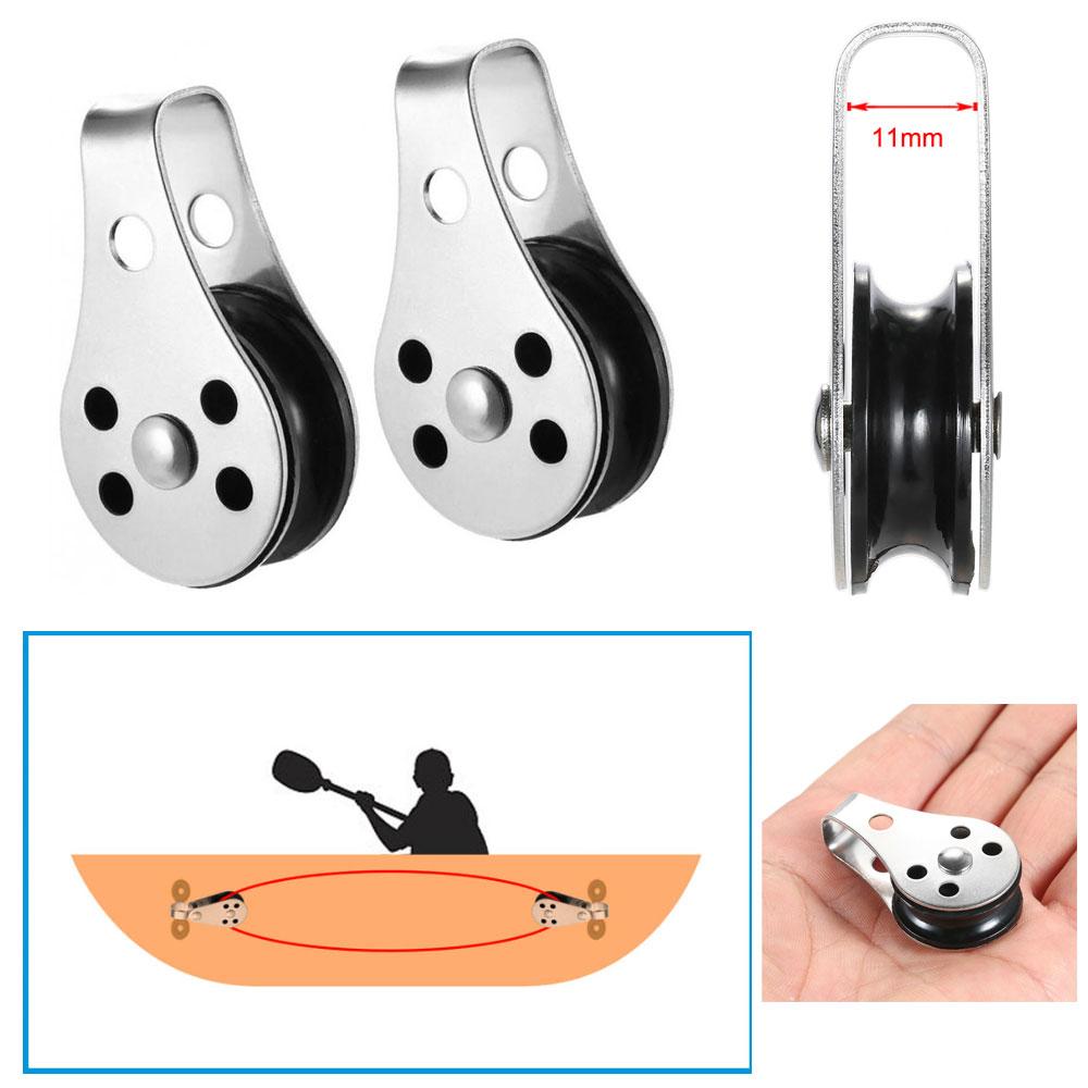 2x316 Stainless Steel Pulley Blocks Rope Runner Kayak Boat Trolley Accessories