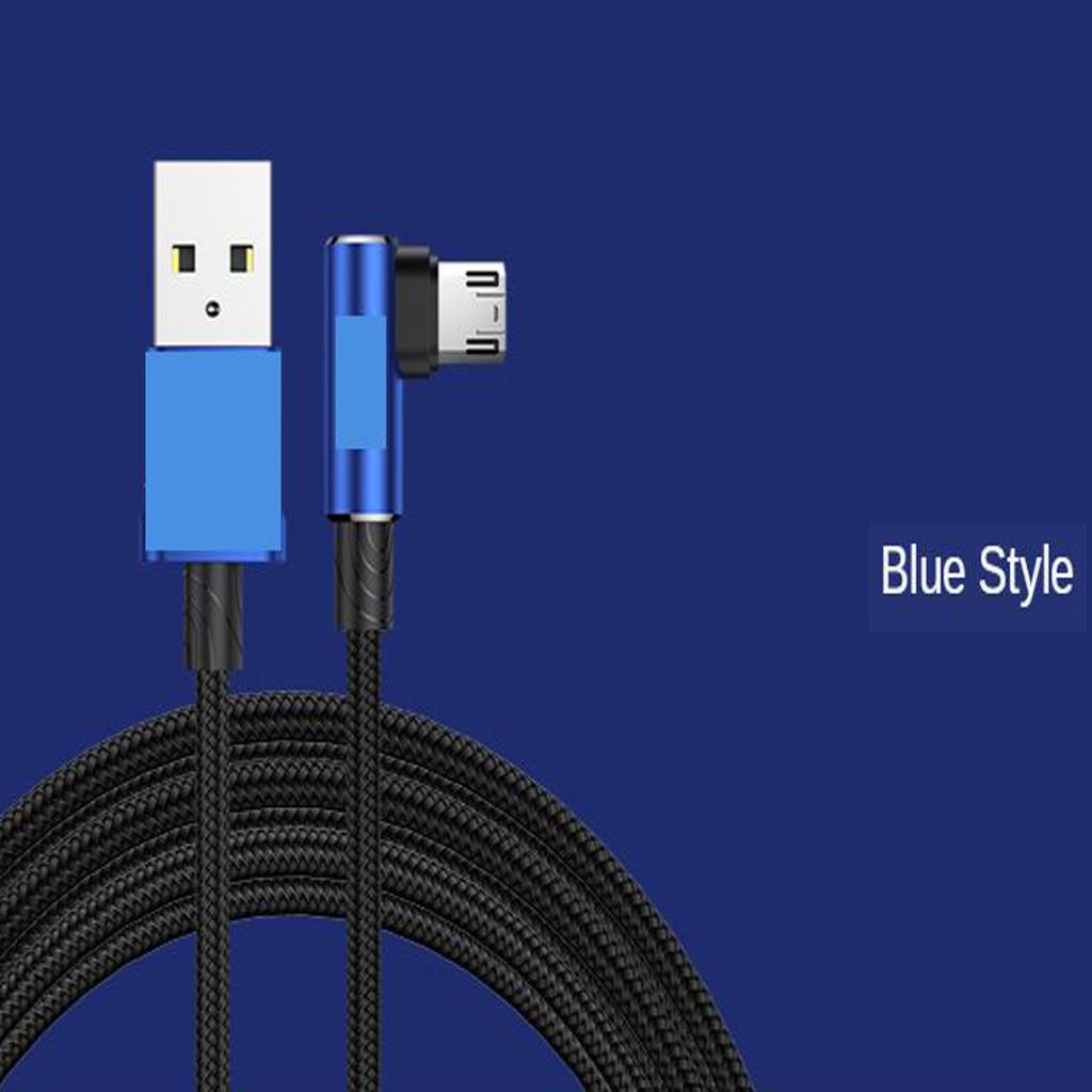 Universal Micro USB Tinned Nylon Elbow Charging Data Sync Cable Blue