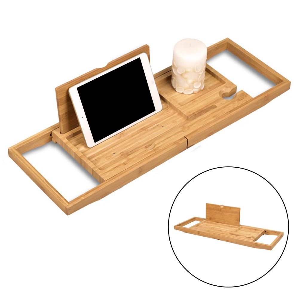 Extendable Bamboo Bath Tub Caddy Wooden Bathtub Bridge Shelf Organizer Tray