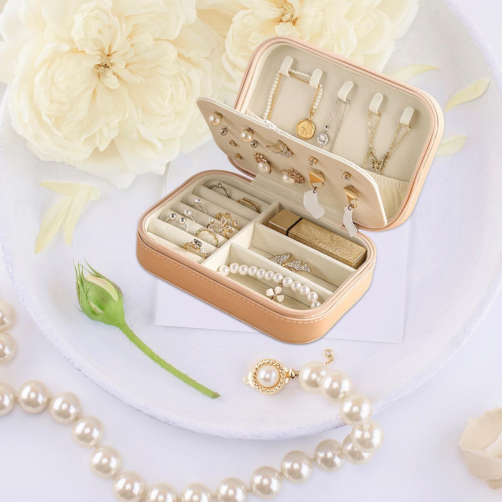 Earrings Necklaces Travel Case Holder Double Layer Removable Partition Pink