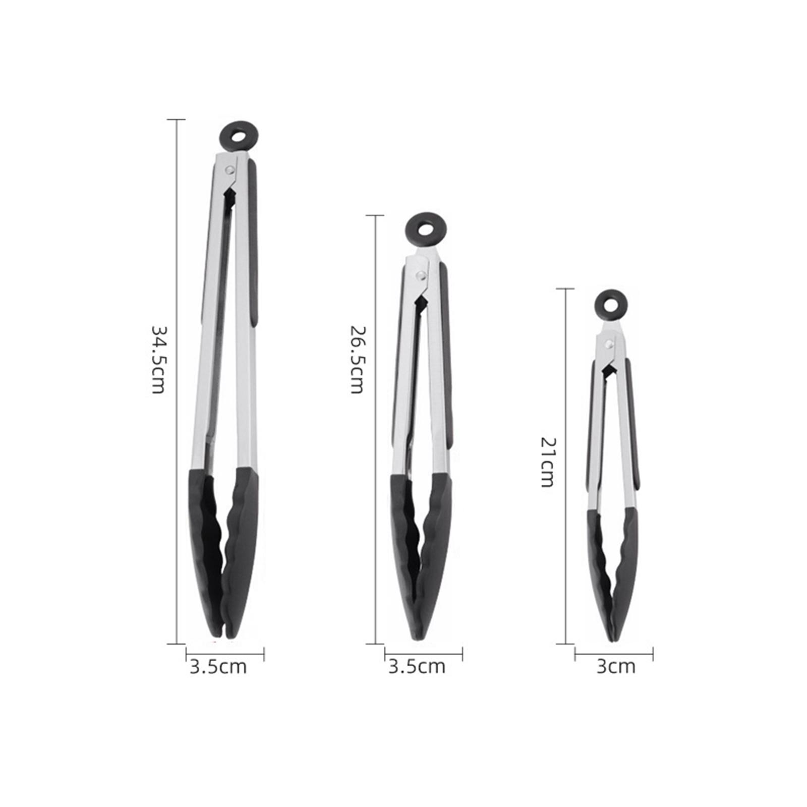 3xFood Tongs Nonstick Multifunctional Heavy Duty Stainless Steel Cooking Tongs 7inch Black