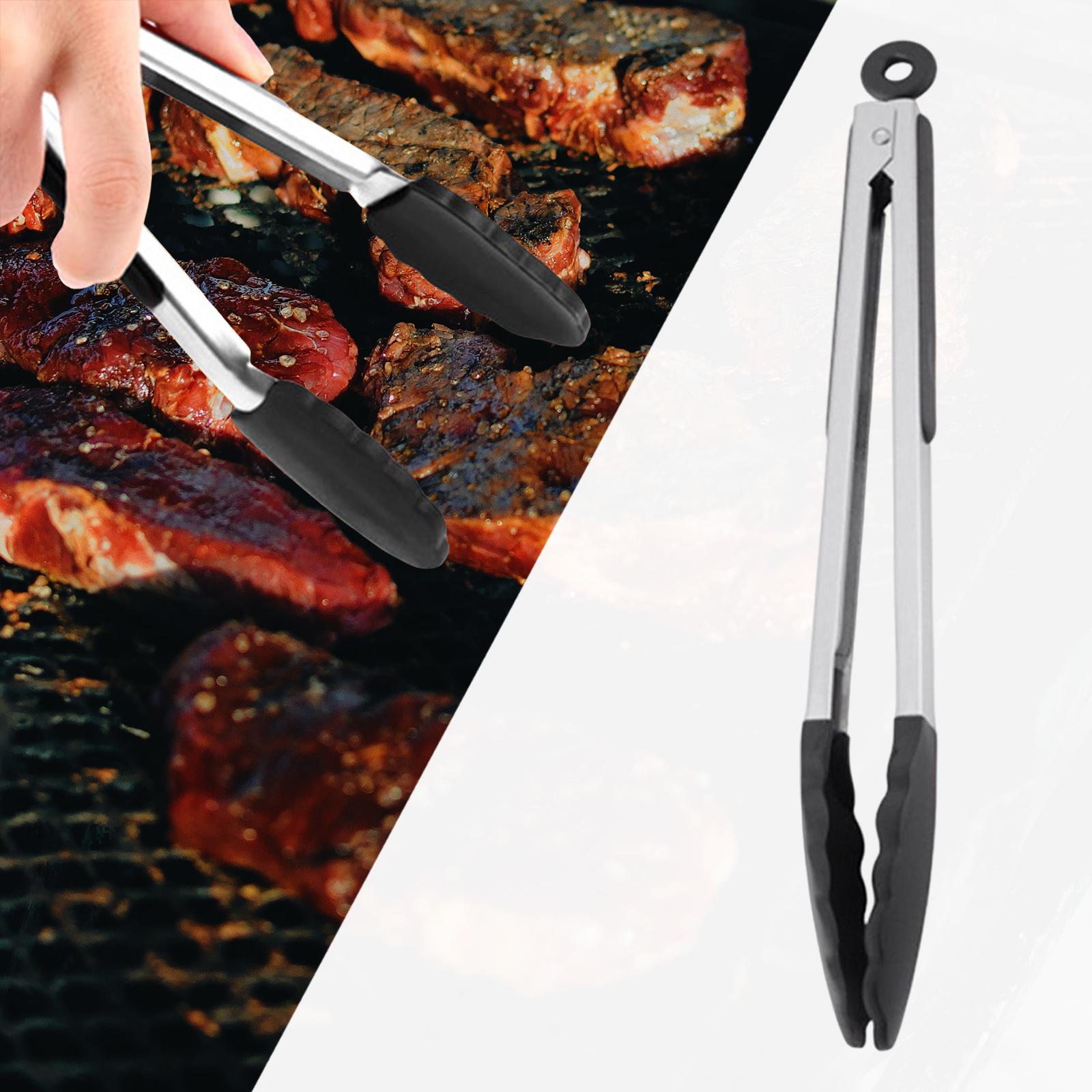 Food Tongs Nonstick Multifunctional Heavy Duty Stainless Steel Cooking Tongs 7inch Black