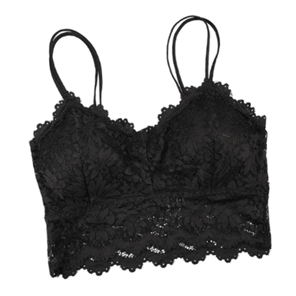 Lace Bralette Padded Lace Bandeau Bra with Straps for Women Black
