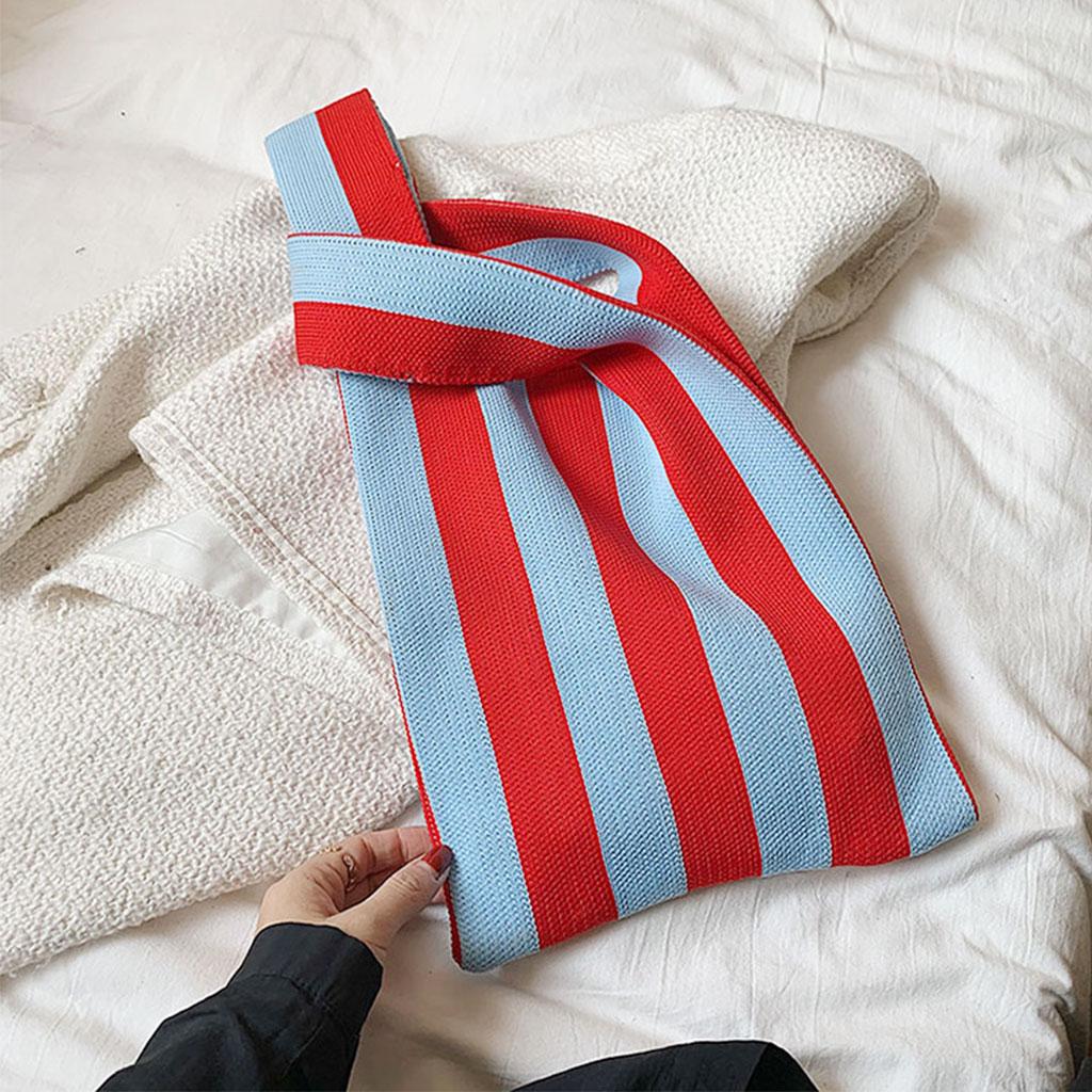 Stripe Pattern Lady Shoulder Bag Hand Bag Women Totes Red Light Blue