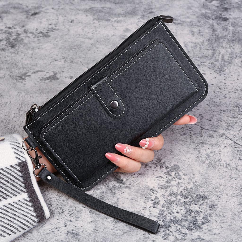 Women Long Wallet Leather Credit Card Holder Coin Purse Large Capacity Black