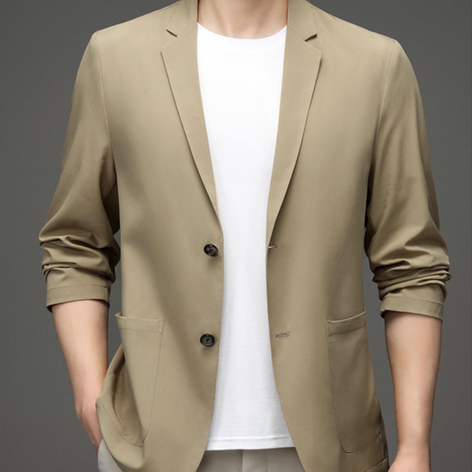 Suit Jacket Men Fashion Suit Blazer Men for Holidays Office Gift Khaki L