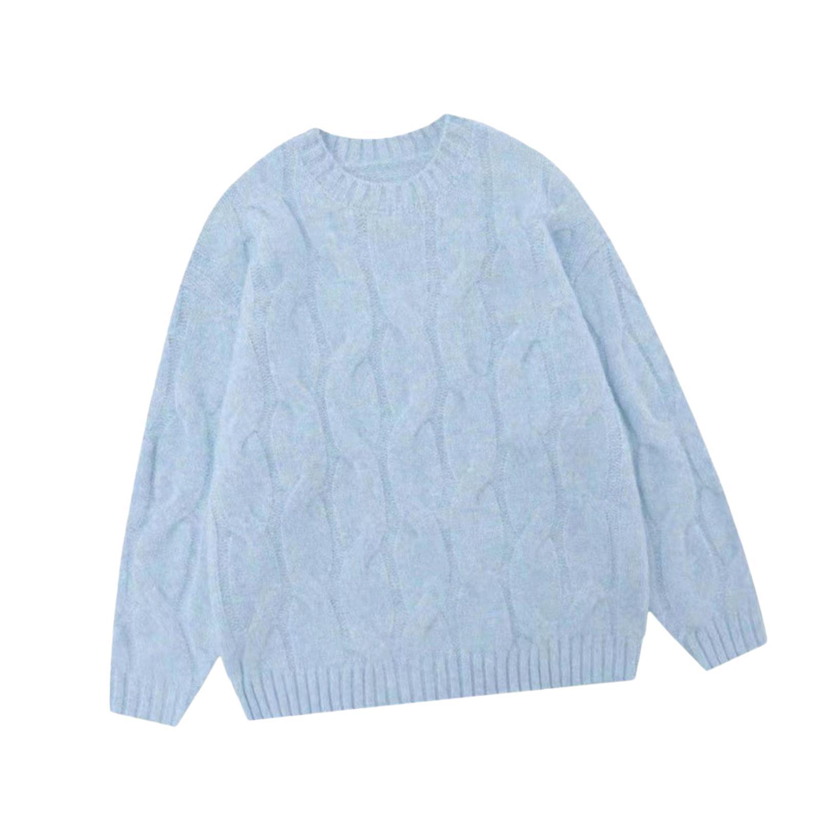 Women Sweater Knitwear Party Crew Neck Loose Outfits Fashion Knitted Sweater Blue