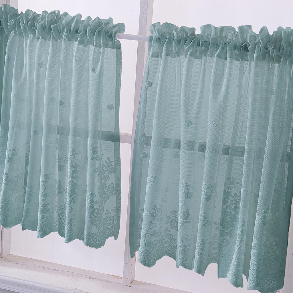 Embroidered Lace Window Voile Sheer Curtain Valance Tiers 74*61cm Blue